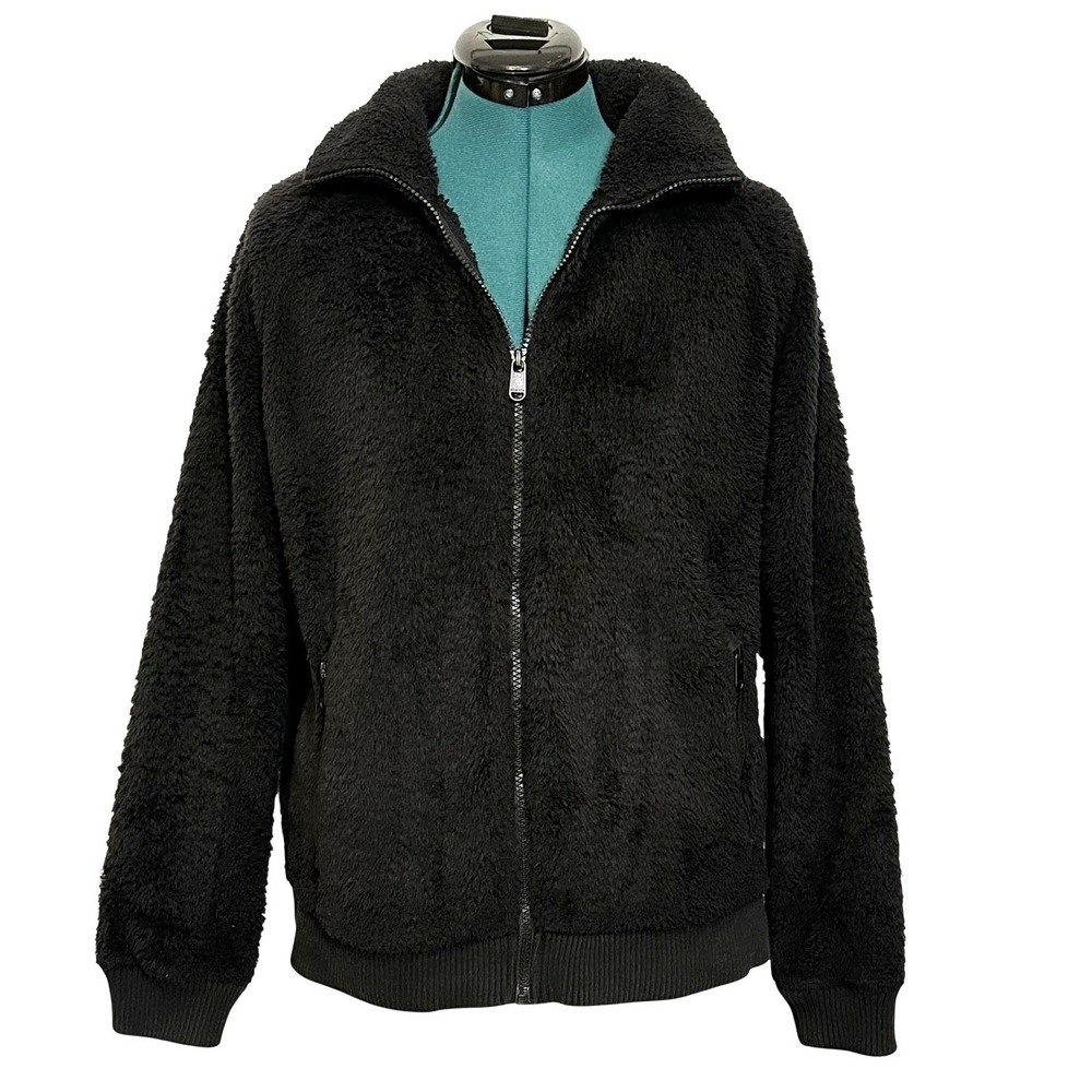 Athleta Black Fuzzy Fleece Zip‎ Up Jacket Stand Collar Casual Athletic Women's M
